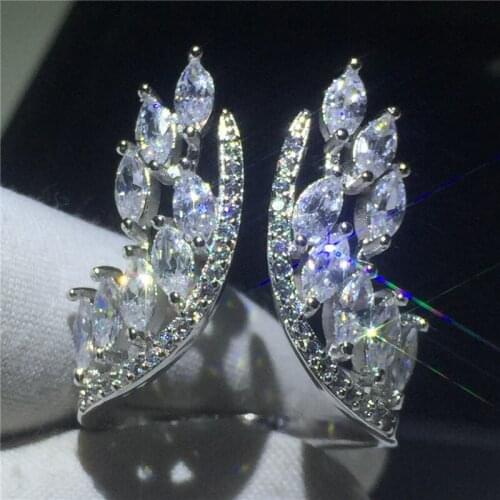 Angel wings ring 925 sterling silver AAAAA Cubic Zirconia Engagement Wedding Band Rings for women Party Jewelry Gift