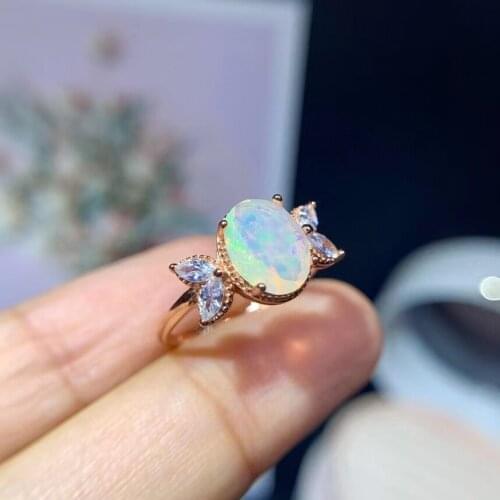 Romantic Opal Gemstone Ring for Women Jewelry Natural Gem 7x9mm Size Real 925 Silver Girl Party Gift Birthstone