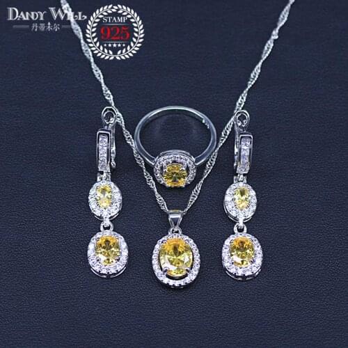 New Fashion White And Yellow Crystal Stone Silver Color 3 Piece Big Round Jewelry Sets For Women Party