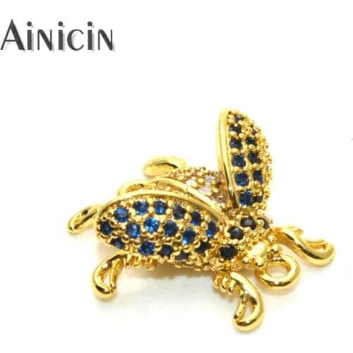 30pcs Cute Insect Blue Rhinestone Crystal Setting ladybird Connectors Fashion Gold Plating DIY Jewelry Bracelets Making Findings