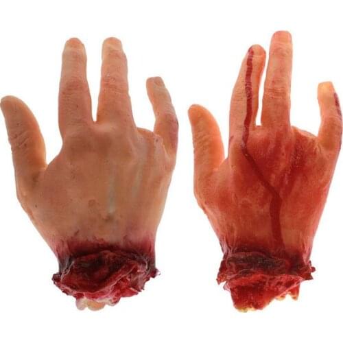 4 Fingered Hand Limbs Broken Hands Fake Latex Life Size Finger Off Blood Hands Halloween Props Decorated Supplies 5ZHH026