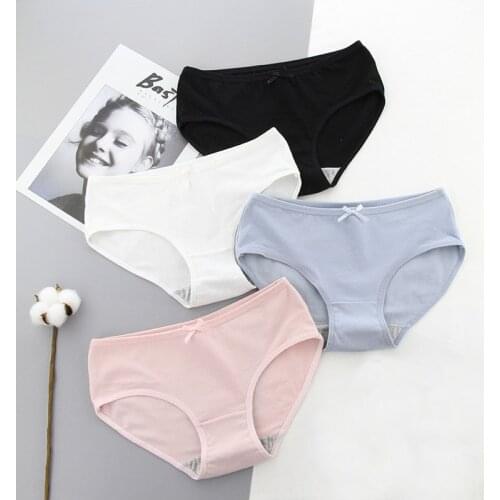 4pcs/lot Plus size M-3XL Sexy Panties Women Cotton Breathable Underwear Briefs Bow Lingerie girls everyday Pants Solid color