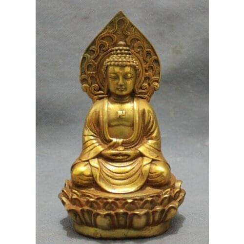 5.5inch/Collect gold-plated bronze pray bless shakyamuni Buddha statue in Tibet
