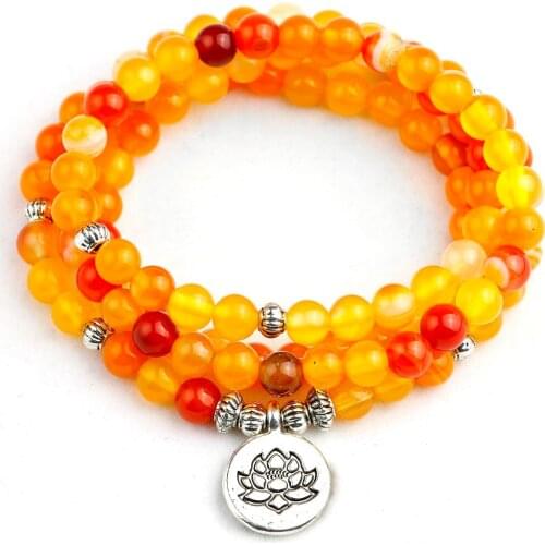 6mm*108 Natural Orange Stripe Onyx Buddhist Meditation Prayer Bead Mala Bracelet or Necklace Women Men Handmade Yoga Jewelry