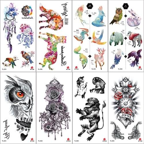 Watercolor Dreamcatcher Fox Girls Kids Temporary Fake Tattoo Sticker Black Flower Roses Women Tattoos Animal Print Tatoo For Men