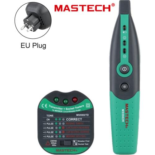MASTECH MS5902 Automatic Circuit Breaker Finder Fuse Socket Tester European USA 220V/110V Specification with Flashlight