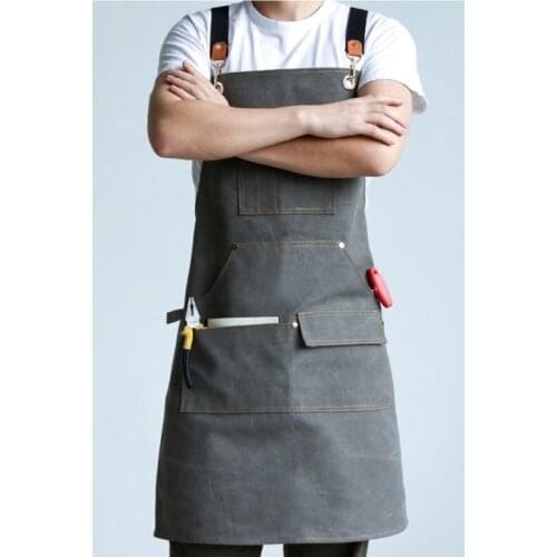 Men Women Canvas Work Apron Cross-Back Adjustable Shoulder Strap Handcraft Bib with Multi Tool Pockets for Woodworking Painting