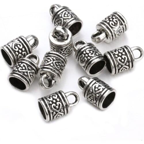 10pcs/lot Beads Cap Carve Heart Jewelry Connectors Fit Women Diy Leather Cord End Caps Crimp Bracelet Necklace Pendant Gift