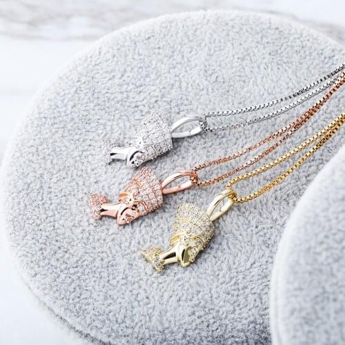 925 Sterling Silver Color Paved Full Bling Iced Out Zircon Egyptian Pharaoh Pendants Necklaces For Men Women Hip hop Jewelry