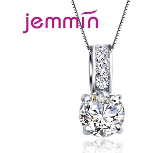 Genius Exquisite Pure 925 Sterling Silver Necklace With Geometric Shape Pendant Clear Cubic Zircon Pave For Female