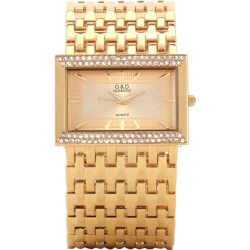 2018 G&D Golden Luxury Womens Bracelet Watches Quartz Wristwatch Rhinestone Ladies Dress Watches Relogio Feminino New Year Gift