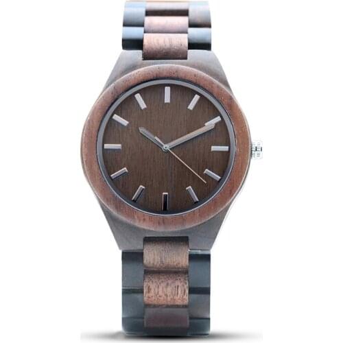 Walnut Watch Mens All Wood Watch Mineral Tempered Glass Mirror Waterproof Quartz Movement