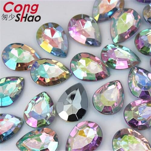 Cong Shao 100pcs 13*18mm AB Color Acrylic Drop Rhinestone trim Sharp bottom stones and crystals DIY Jewellery Accessories CS16
