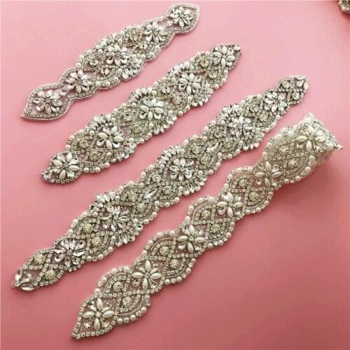 Flower trim crytal rhinestone beaded patches apliques de roupa applique sew on patches for clothing bordados para costura