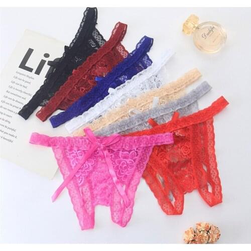 Erotic Open Crotch Panties Women Sexy Lingerie Lace Transparent Crotchless Underwear Hollow Thong Femme Open Crotch G-String