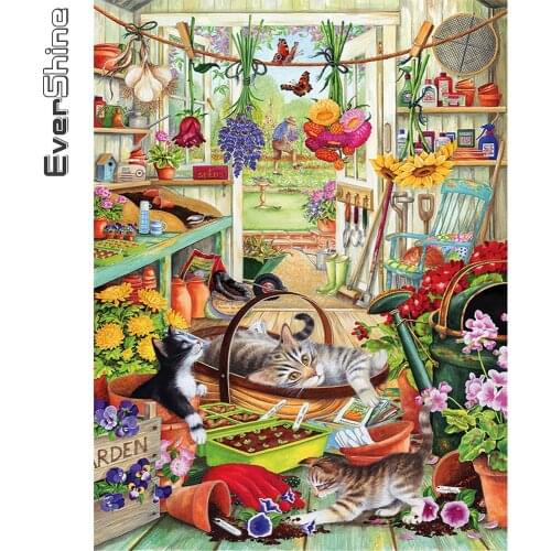 Evershine Diamond Painting Cat Animal Cross Stitch Sale Diamond Embroidery Flower DIY Full Square Round Drill Mosaic Wall Decor