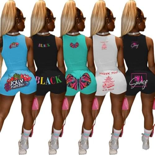 European Fashion Sleeveless Tops And Shorts Set Lady Summer 2 Pieces Track Suit Matching Set