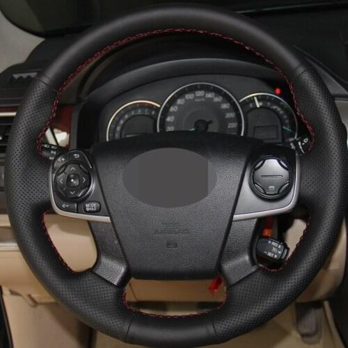 HKOADE Non-slip DIY Hand-sewing Fashion Black Hige Soft Faux Leather Car Steering Wheel Cover for Toyota Camry 2012-2015