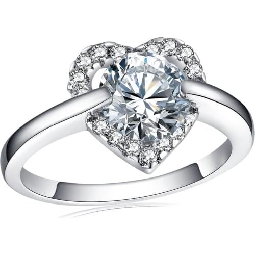 Lady Transparent Heart Shaped Zircon Ring Inlaid Zircon Fashion Beautiful Metal Ring Colorful Charm Party Wedding Ladies Jewelry
