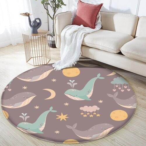 Cute Animal Dolphin Pattern Flannel Carpet Non-Slip Carpet Bedroom Living Room Decor Round Carpet tapis salon