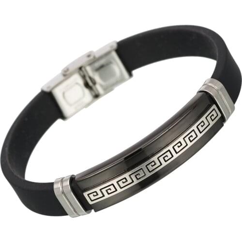 Fashion Jewelry Europe TOP Selling Black Stainless Steel Wristband For Men Wholesale Price Classic Silicone Bracelet