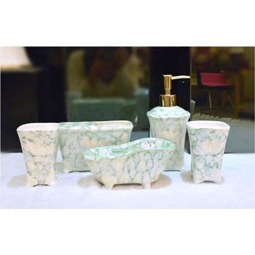 Fashion Marble Grain Bathroom Ceramic Five-piece Set Home Toilet Supplies Gargle Mug Toothbrush Holder Lotion Bottle Soap Dish