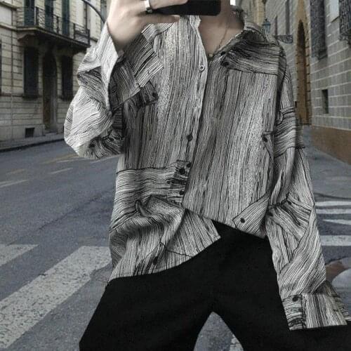 Mens loose Korean fashionable wild personality shirt long sleeve shirt