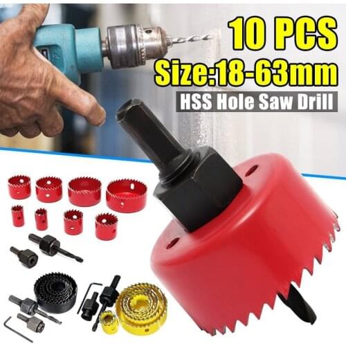 10pcs Hole Saw Cutting Set Kit Drilling Tool Wood Metal Cutter 19-64mm Mandrels Saws Core Drill Bits Woodworking