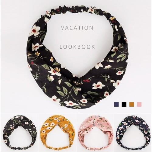 Women Floral Print Headband Korean Small White Flower Headband Ladies Fabric Wide-Edge Knotted Headband Fashion Hair Accessories