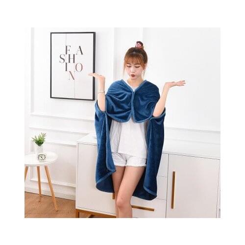 Solid Color Flannel Multifunctional Cloak Blanket With Button Lazy WarmBlanket Throw On Sofa Nap Air Conditionning Blankets