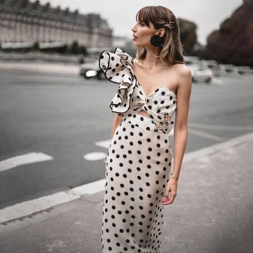 Polka Dot Sheath Dress Women Hollow Out Chiffon Party Dress Sexy Long Maxi Dress Vintage Hepburn High Waist Zipper Runway C093