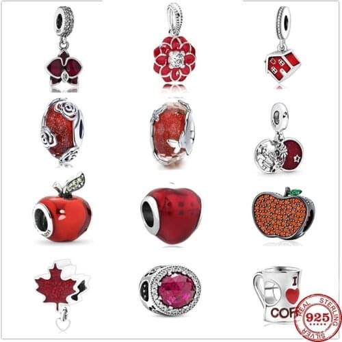 925 Sterling Silver Wine Glass Apple Strawberry Bow Pendant DIY fine beads Fit Original Pandora Charm Bracelet Women Jewelry