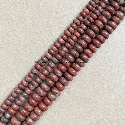 2lots more 10% off ! Natural Stone Smooth Rondelle Sesame Red Jasper 7" Loose Beads 4X6 5X8mm Pick Size For Jewelry Making DIY