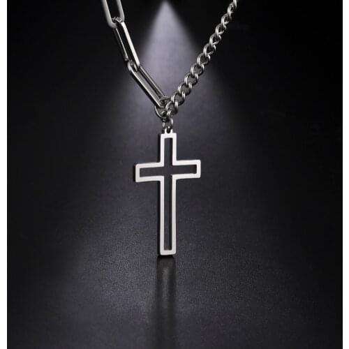 Skyrim Hollow Cross Necklace for Men Women Christian Jesus Couple Stainless Steel Chain Necklaces Jewelry 2021 Trend Simple