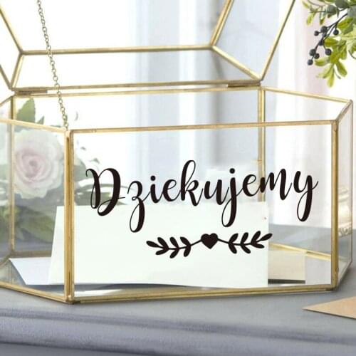 Modern Polish Thank You Wedding Cards Box Decal Sticker Dzjekujemy Heart Gift Couple Party Flora Vinyl Decor