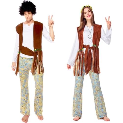 Umorden Retro 60s 70s Disco Hippie Hippy Hip Hop Singer Costume Women Men Couple Halloween Purim Party Costumes Fancy Dress