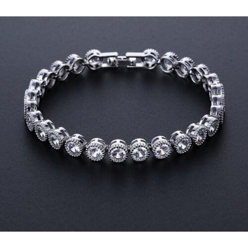 Utimtree Top Quality Luxury Brand Bracelet Sparkling Round CZ White Gold Color Wedding Bridal Jewelry Bracelets Bangle for Women