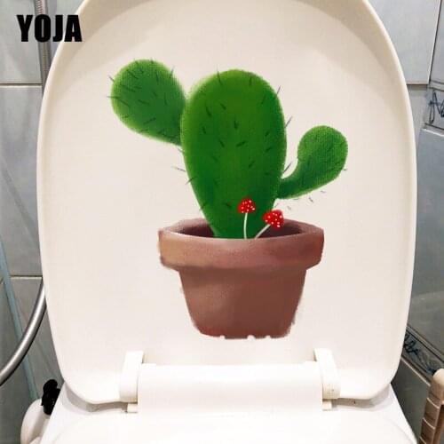 YOJA 20*23.2CM Cactus Hand Drawn Plant WC Decor Decal Cartoon Home Wall Toilet Sticker T1-1064