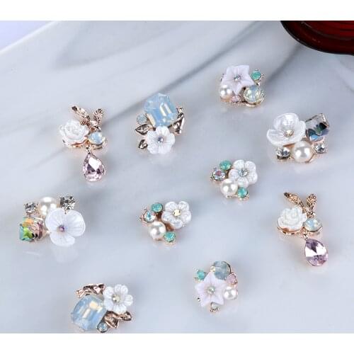 10PCS Flower Rhinestone Buttons Flatback Plating Pearl Hairpin Decoration DIY Craft Apparel Sewing Accessories For Clothes Bag
