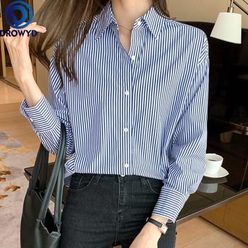 One-Piece Korean Fashion Striped Shirt Female 2021 Summer New Loose Inner Wear Blouse Office Lady Professional Shirt Casual Top