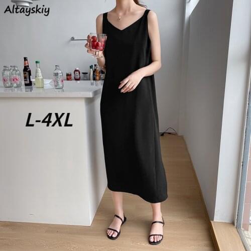 Dresses Women Hipster Thin Sexy Popular Large Size L-4XL Summer Inside Chic Solid Casual Cozy Female Loose Retro Vestidos Party