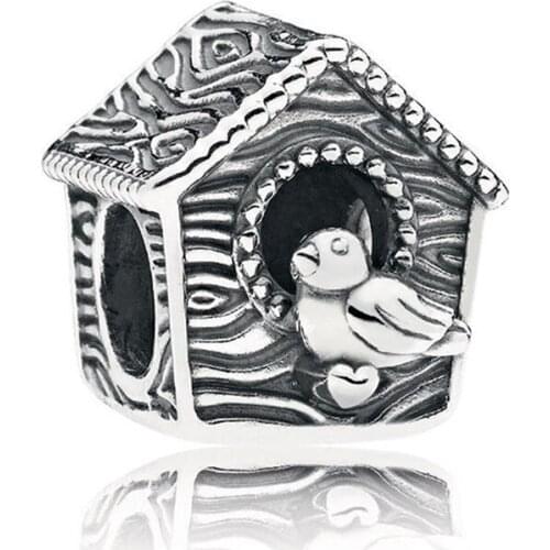 Fits for Pandora Charms Bracelets 925 Sterling Silver Spring Bird House Charm Metal Beads for Women Jewelry Gift Wholesale