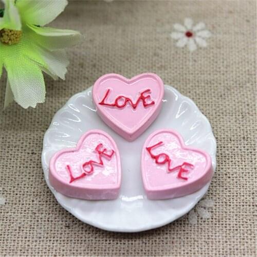 10pcs Cute Artificial Food Resin Heart Pink Cake Craft DIY Embellishment Accessories Scrapbooking Decoration,17*18mm