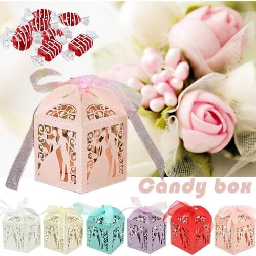 50PCS Luxury Bride And Groom Wedding Party Chocolate Cake Candy Gift Favour Boxes