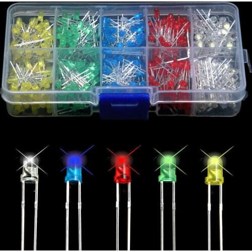 500Pcs 3mm LED Light 5 Color Mixed DIY Assortment Diodes Kit Light-emitting Box