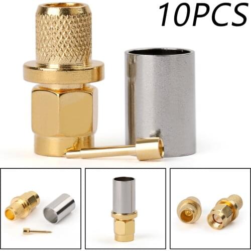 Areyourshop SMA Male Plug Crimp RG5 RG6 5D-FB LMR300 Cable Straight 10Pcs Connector Gold Plating 50ohm Plug Jack