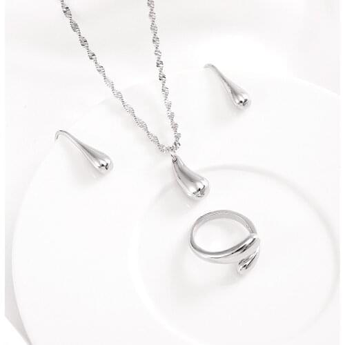 White Argent silver Real Water drop Pendant Chain Necklace Earrings ring Party gift Unique Fine Jewelry Fashion Womens