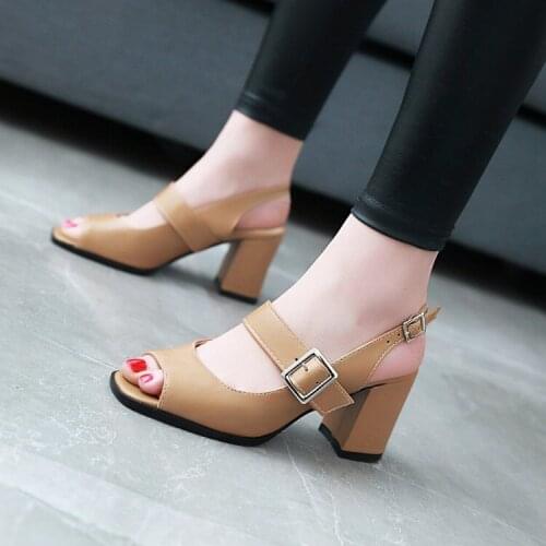 Big Size 12 13 14 high heels sandals women shoes woman summer ladies Coarse-heeled fishmouth buckled sandals