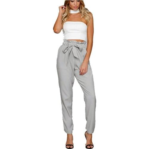 New Women High Waist Elastic Harem Pants Casual Chffion OL Lady Solid Pencil Trouser