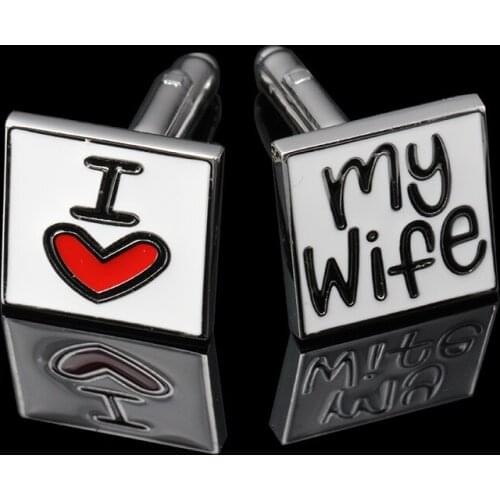 C-MAN Enamel cufflink 2 pairs/lot male I love my wife cuff button French Shirt Men Jewelry Wedding Groom Men Cuff Links
